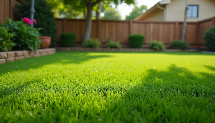 High angle view of a clean, green lawn after sod installation in Frisco TX