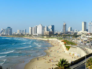 Aerial view of the ancient Jaffa Port and the modern Tel Aviv Mediterranean coastline