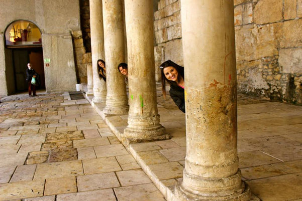 Ancient stone columns and archaeological remains in Jerusalem