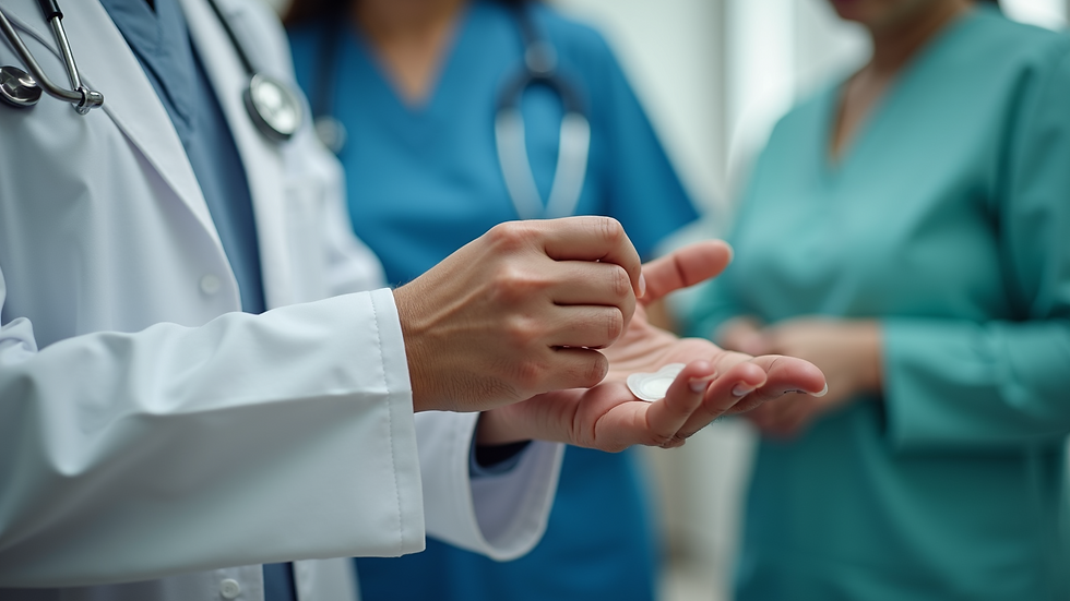 Close-up view of a healthcare professional checking a wound dressing