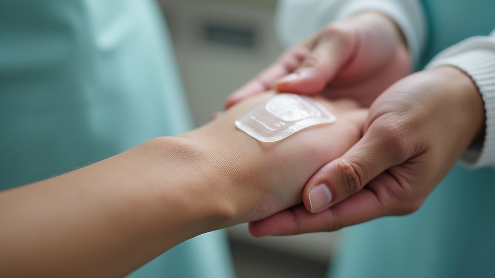 Close-up view of a clean wound with a transparent dressing applied