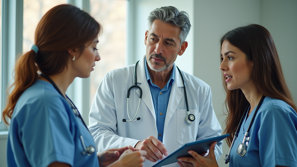 High angle view of a healthcare professional explaining clinical trial details to a patient