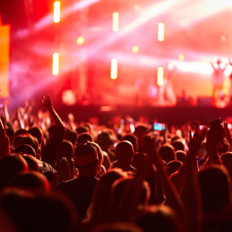 View from the crowd of musicians on stage