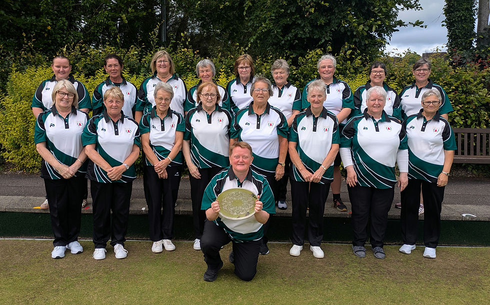 The victorious NIWBA Junior Interassociation team Team with captain Pauline Beattie holding the Hazel Harrison Salver