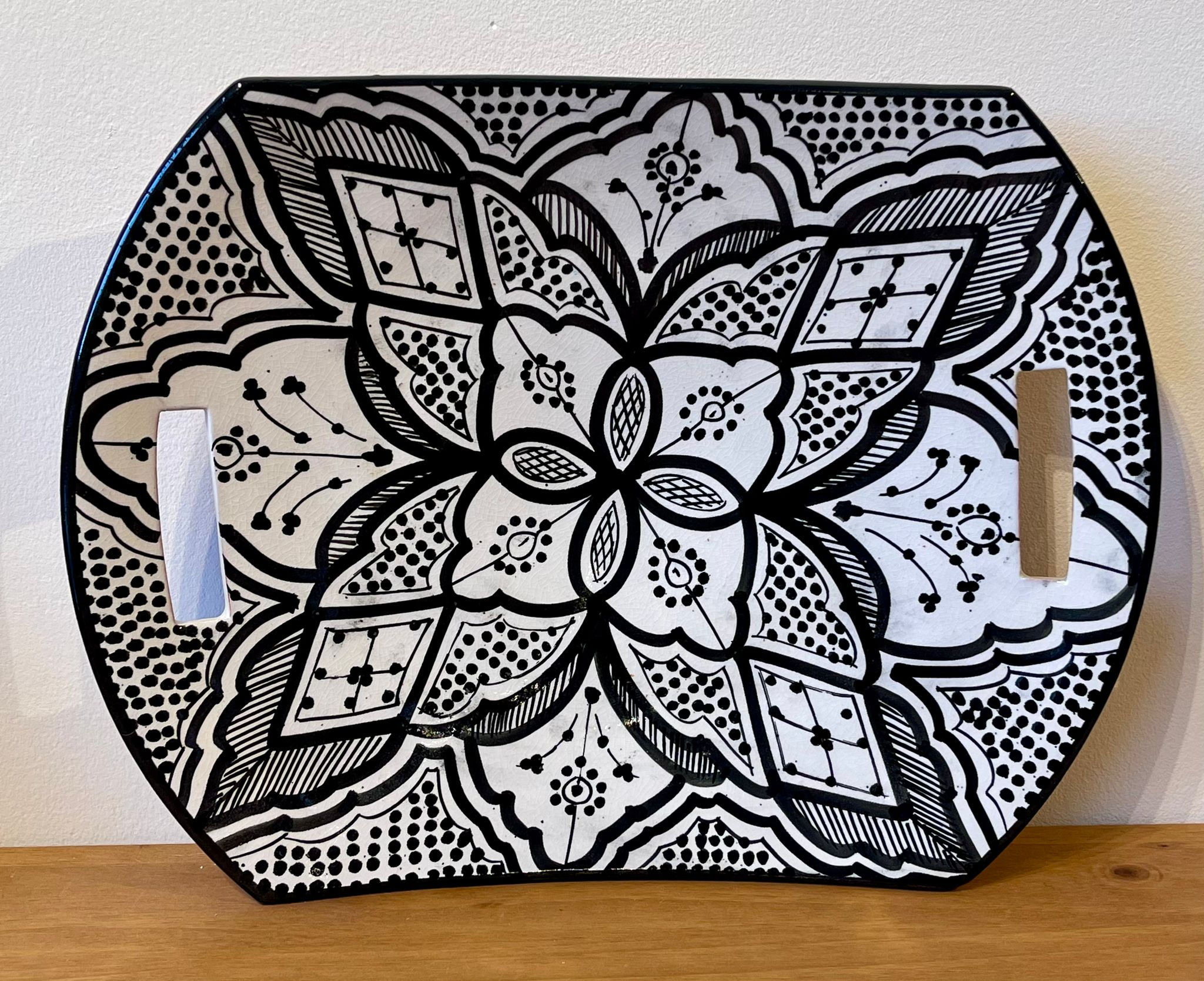 Large Moroccan Ceramic Handle Plate 37 x 28 cms