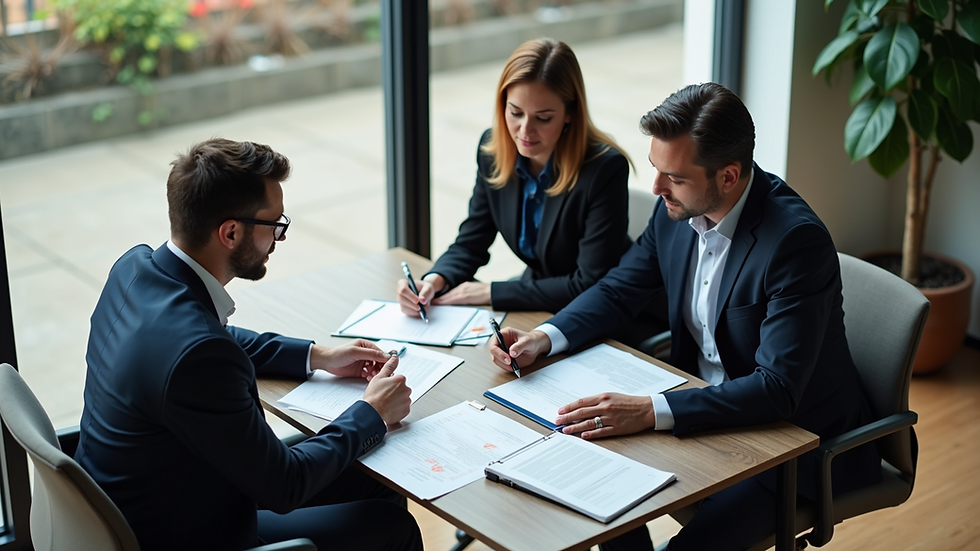 High angle view of a business meeting with a tax advisor and client discussing documents