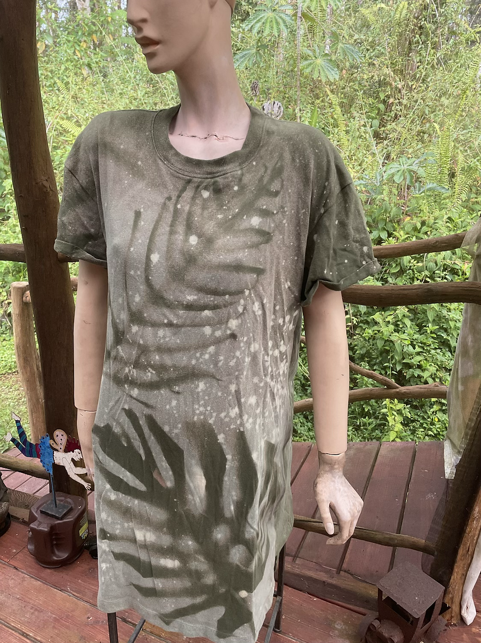 Thumbnail: Oversize Green dress, L with leaves and monstera