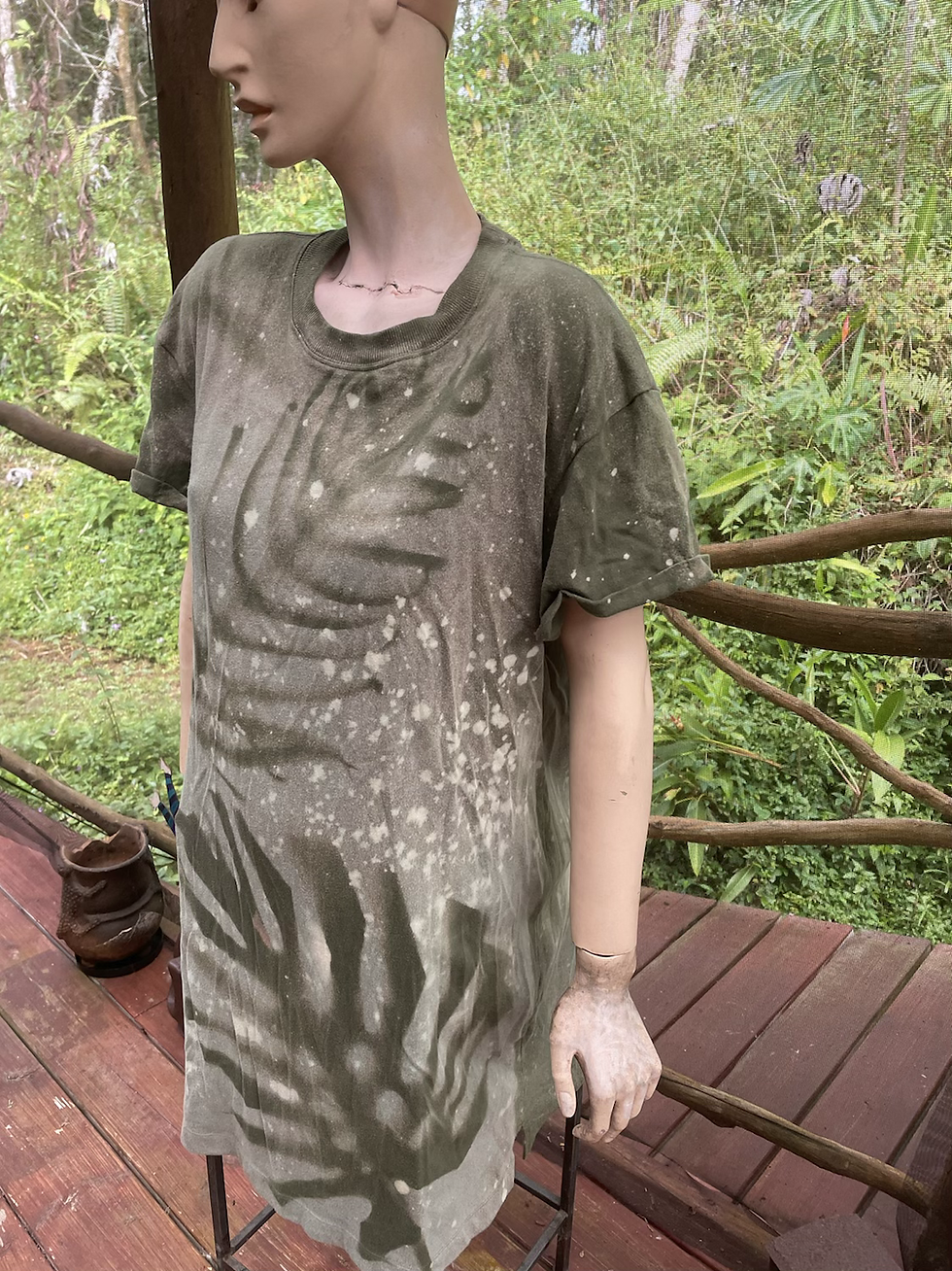 Thumbnail: Oversize Green dress, L with leaves and monstera