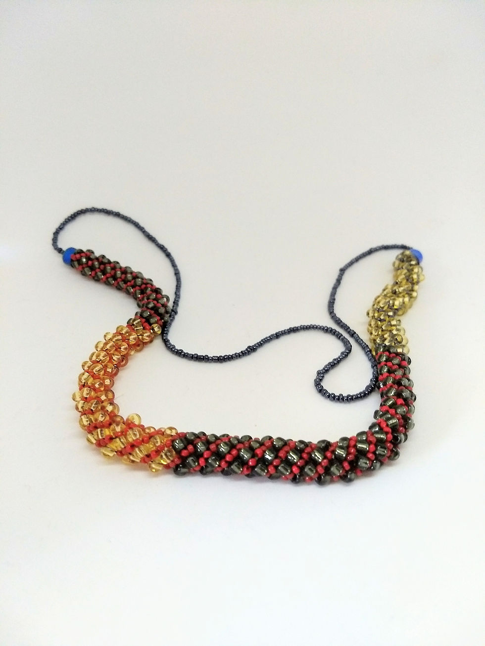 Thumbnail: Long seed beaded necklace, multi color spiral beaded necklace