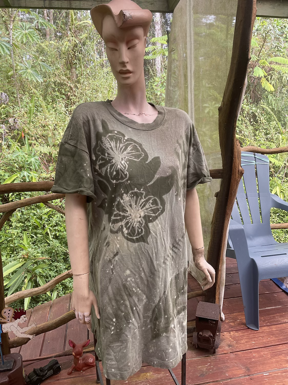 Thumbnail: Oversize Green dress, L with leaves and monstera