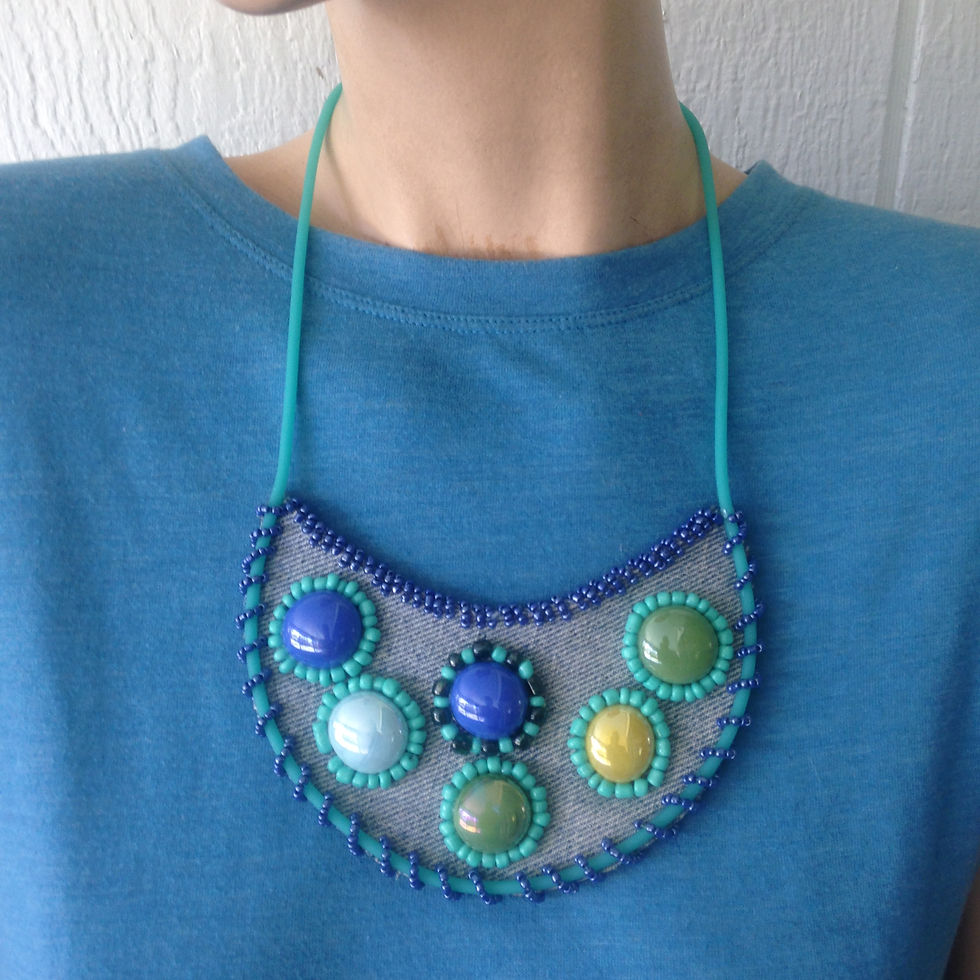 Thumbnail: Denim blue beaded bib necklace
