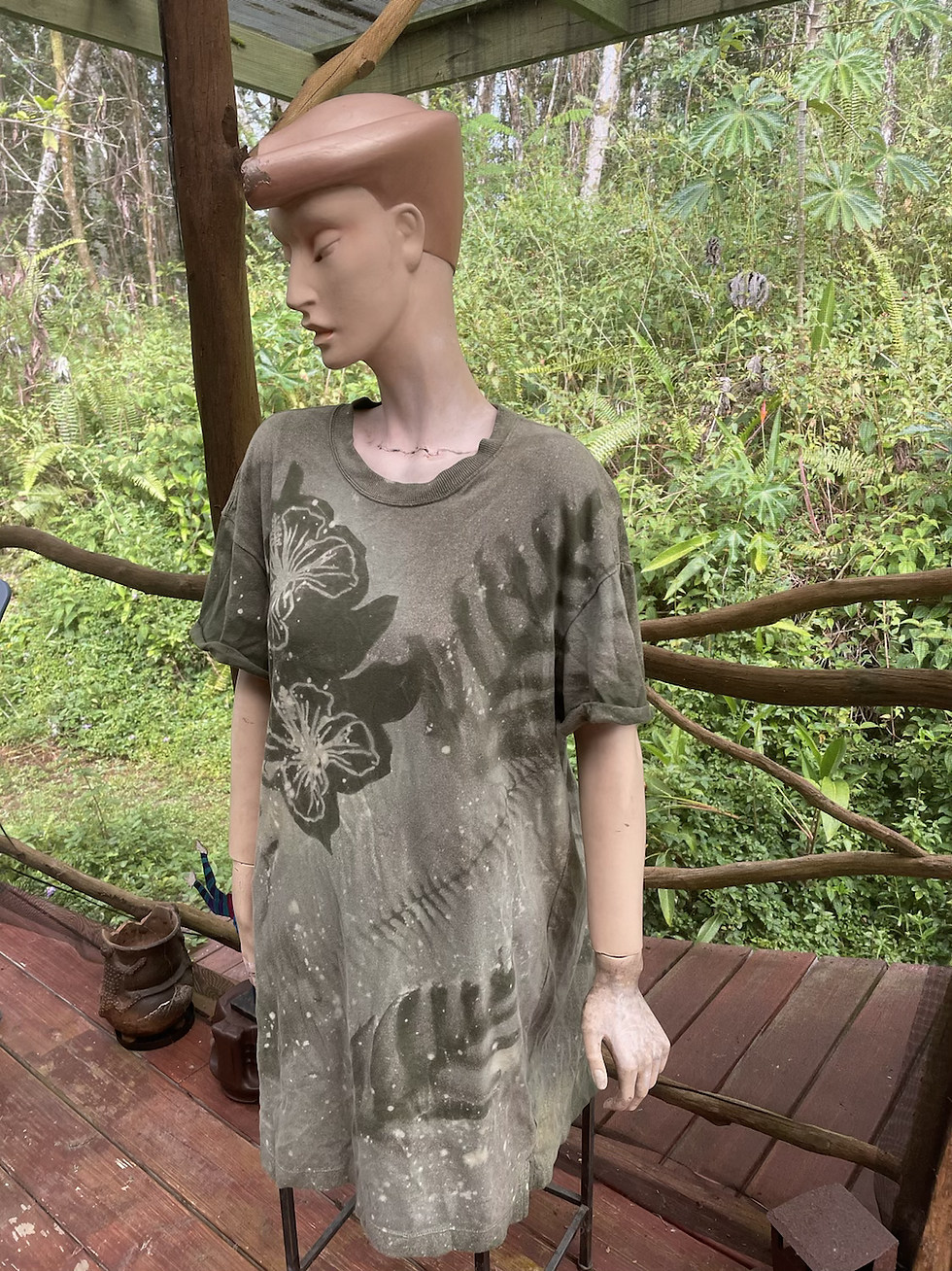 Thumbnail: Oversize Green dress, L with leaves and monstera