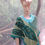 Thumbnail: Cotton poncho shrug with leaves in green and turquoise