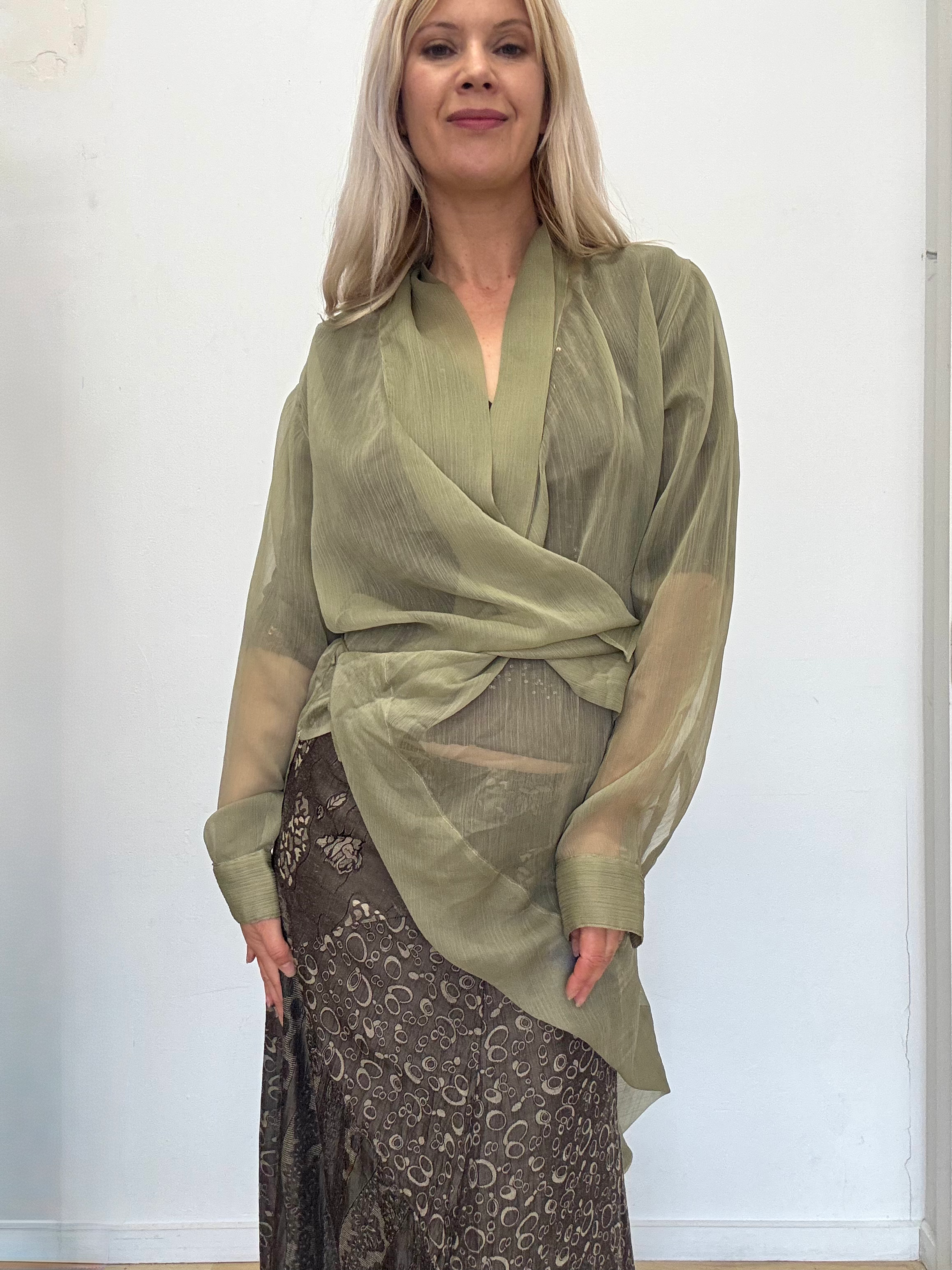 Sage Sheer Wrap Top -One Size.
