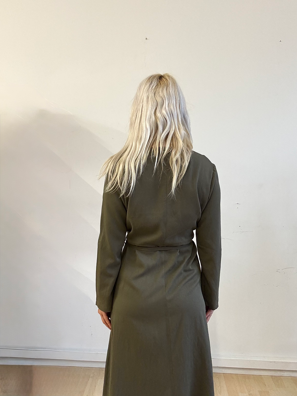 Thumbnail: Vintage Olive Green Midi Dress - Size 10-12