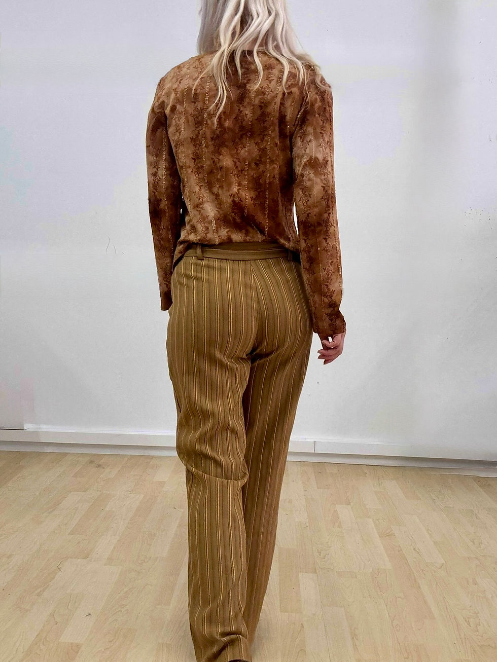 Thumbnail: 90s Caramel Pinstripe Pants - Size 10