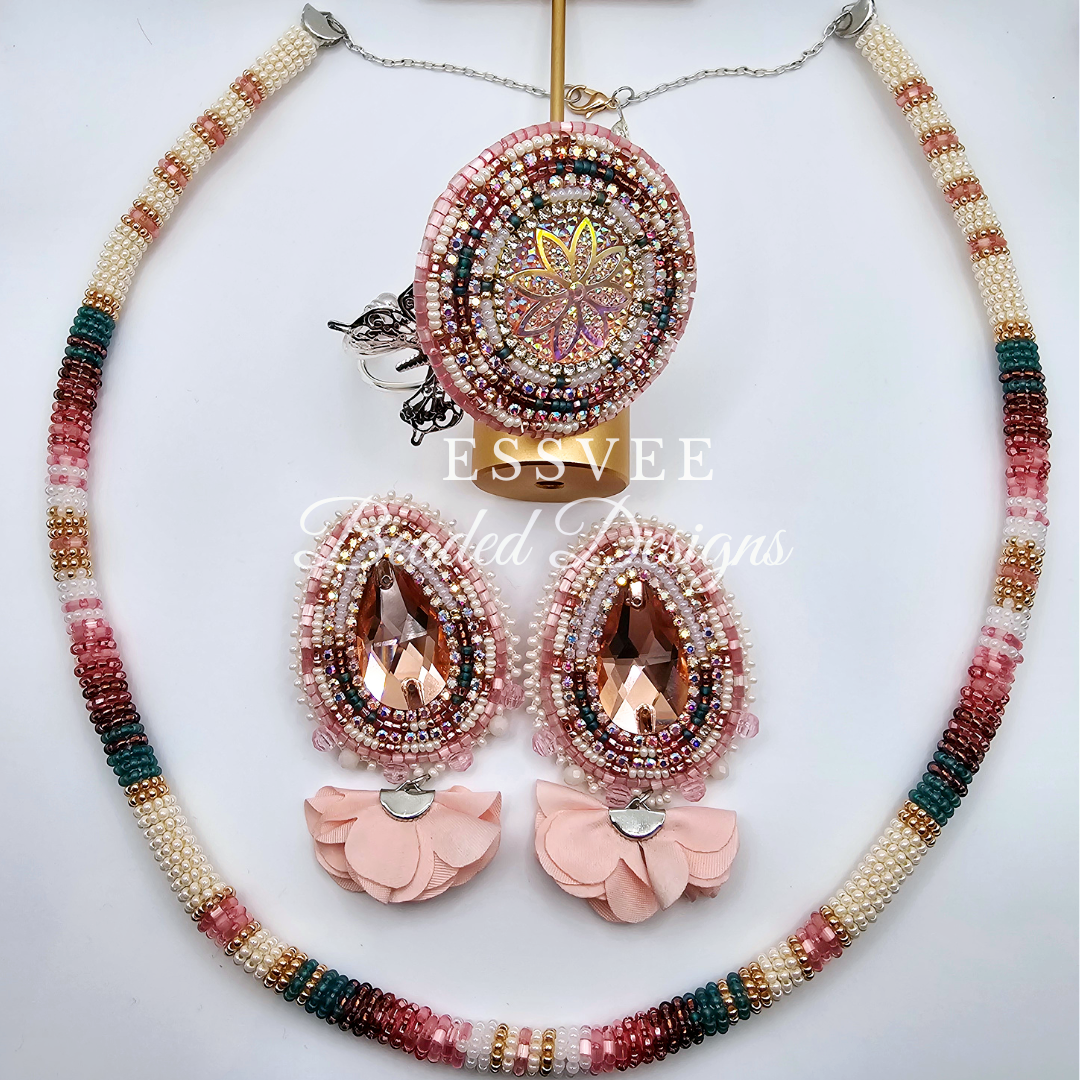  Pink Tassle 3 Pc Set - Adjustable Necklace.