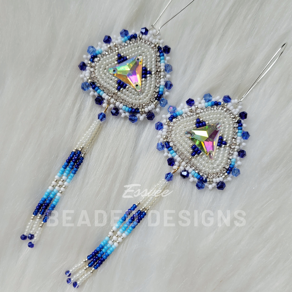 Triangle Pearl & Blue Fade Dangles - 4 Inch.
