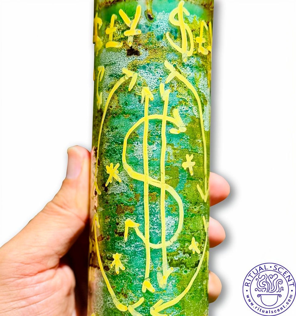 Call Money Fixed 7 Day Candle – Green Prosperity Ritual Candle with Herbs & Gold