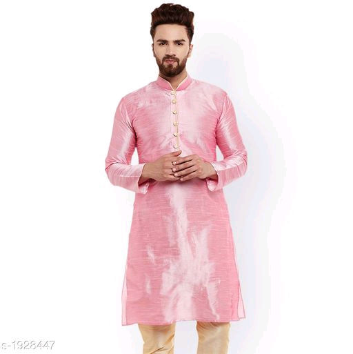 Thumbnail: Men's Ethnic Cotton Blend Solid Kurtas
