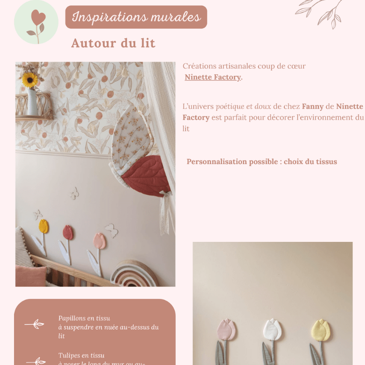 Miniature : Ambiance de chambre d'enfant décorée dans un style bohème, avec des éléments muraux inspirés du guide Au Fil des Mots.