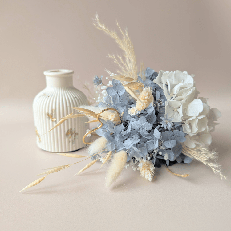 Miniature : Bouquet floral sur mesure avec fleurs séchées dans un vase en céramique