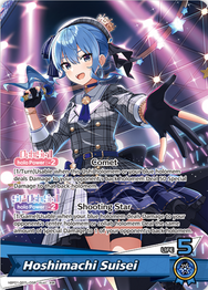 A blue haired woman sings. she is wearing a plaid outfit with a tie