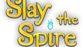 Logo reads "Slay the Spire", text is yellow, and the dot of the "i" is a blue flame.