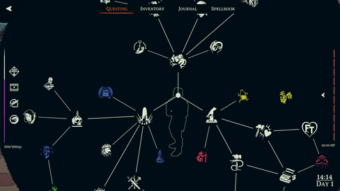A branching tree showing quest progress