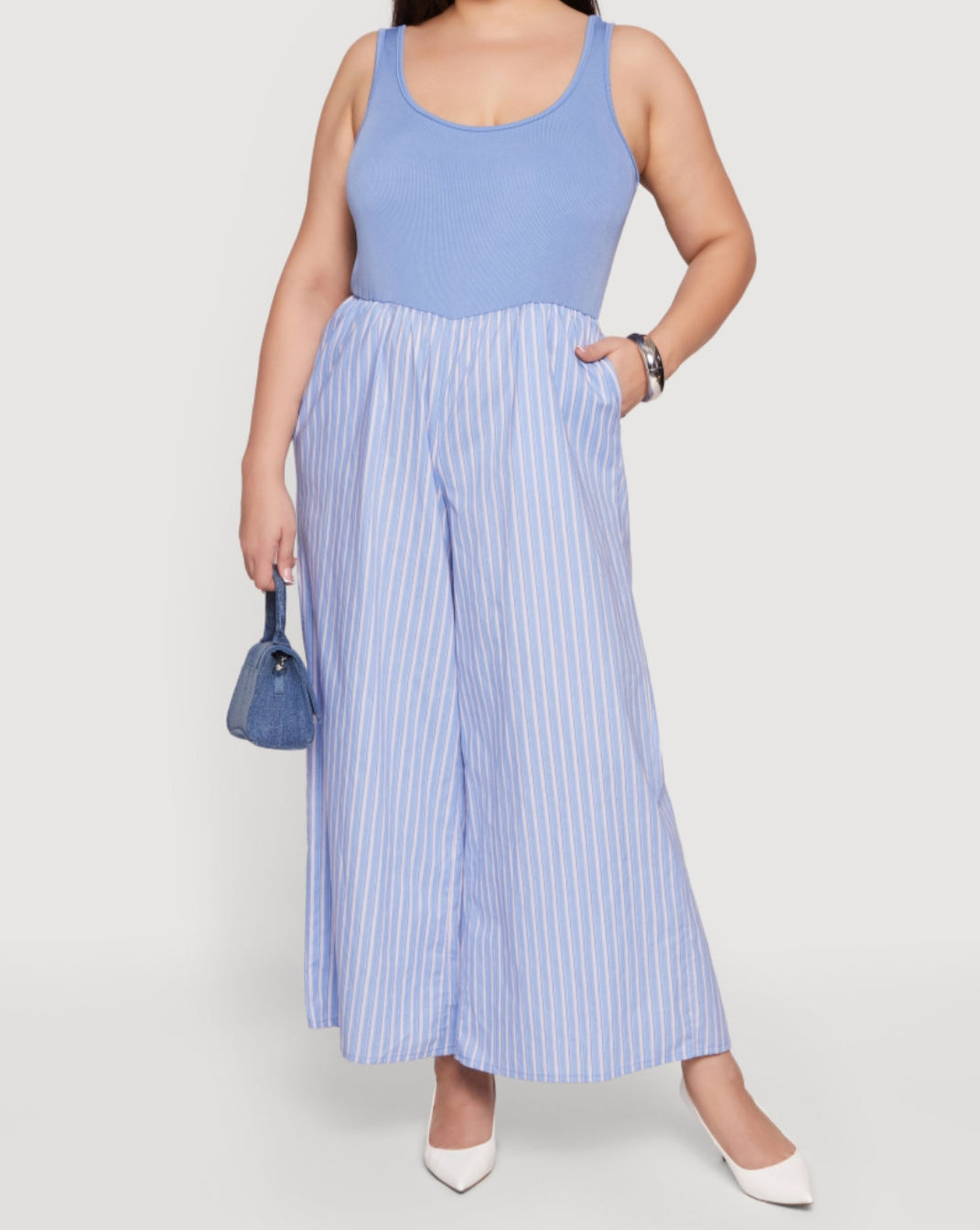 Lois Striped Ribbed Knit Jumpsuit