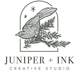 Juniper+Ink Logo of a bird on a Juniper Branch
