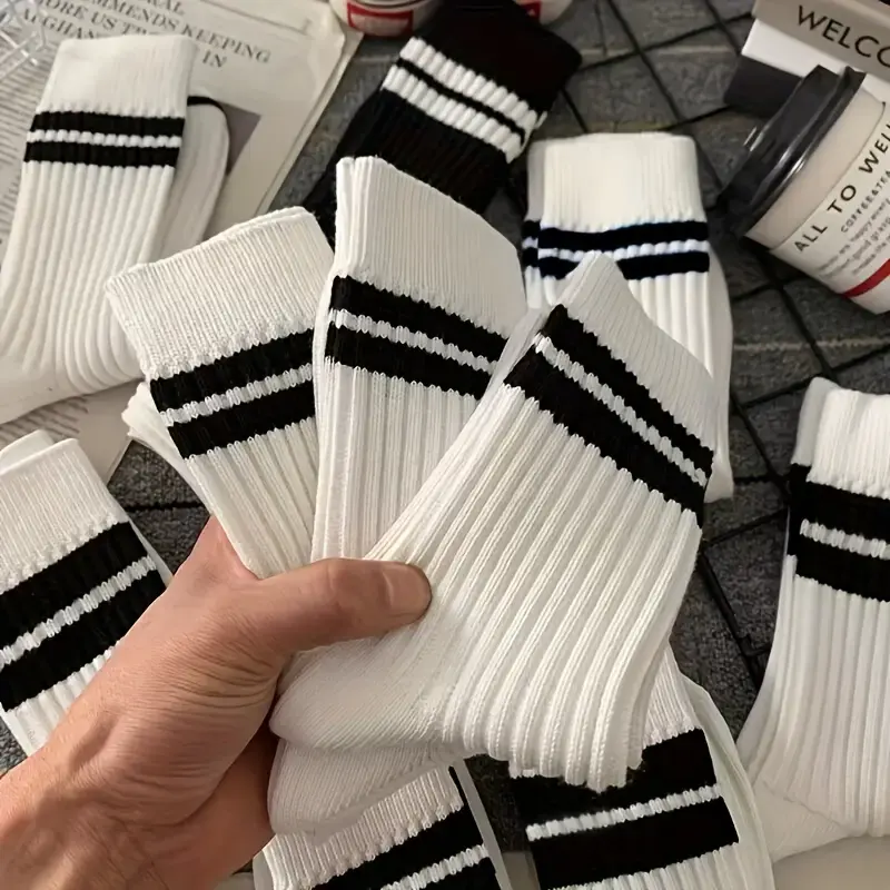 Thumbnail: Solid Black & White Thickened Mid Length Socks