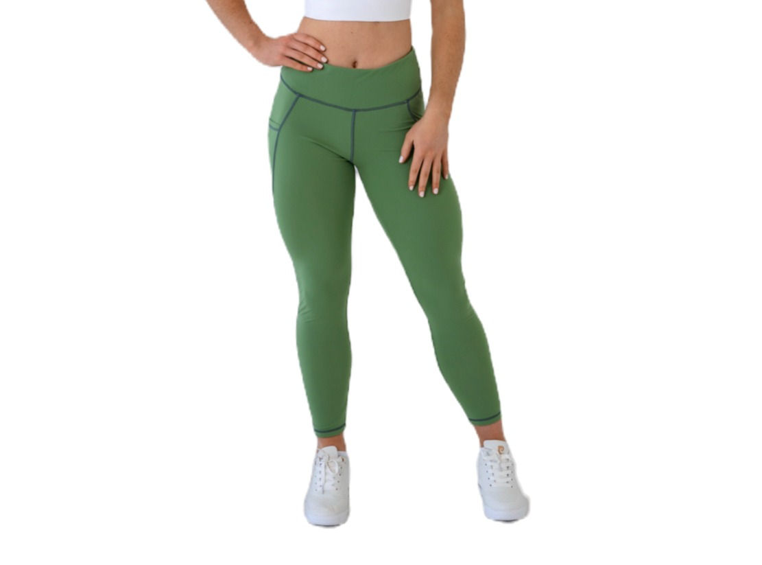 Women leggings tights with lining in green front