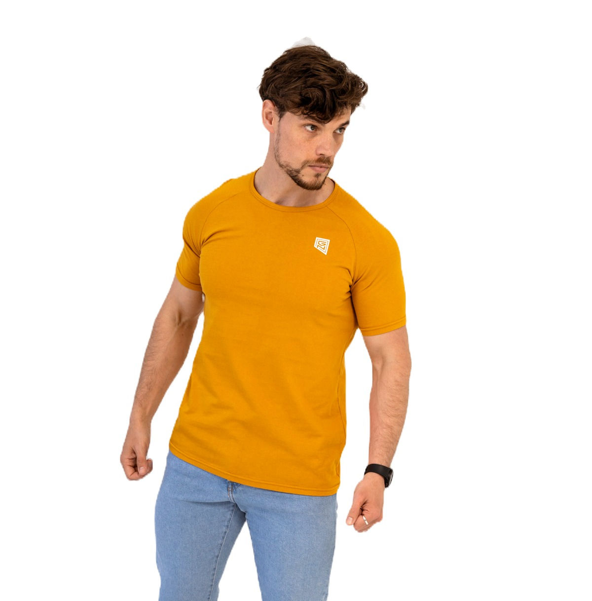 Men raglan shirt short sleeve in mustard main