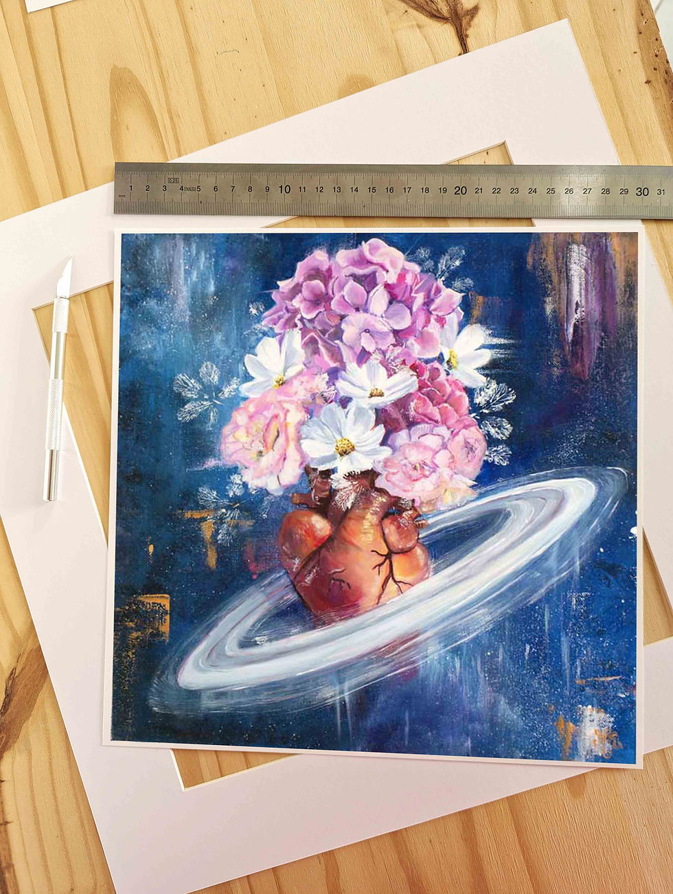 Miniature : Anatomie du cœur :"Cœur en orbite" Peinture à l'huile sur toile 40X40 cm