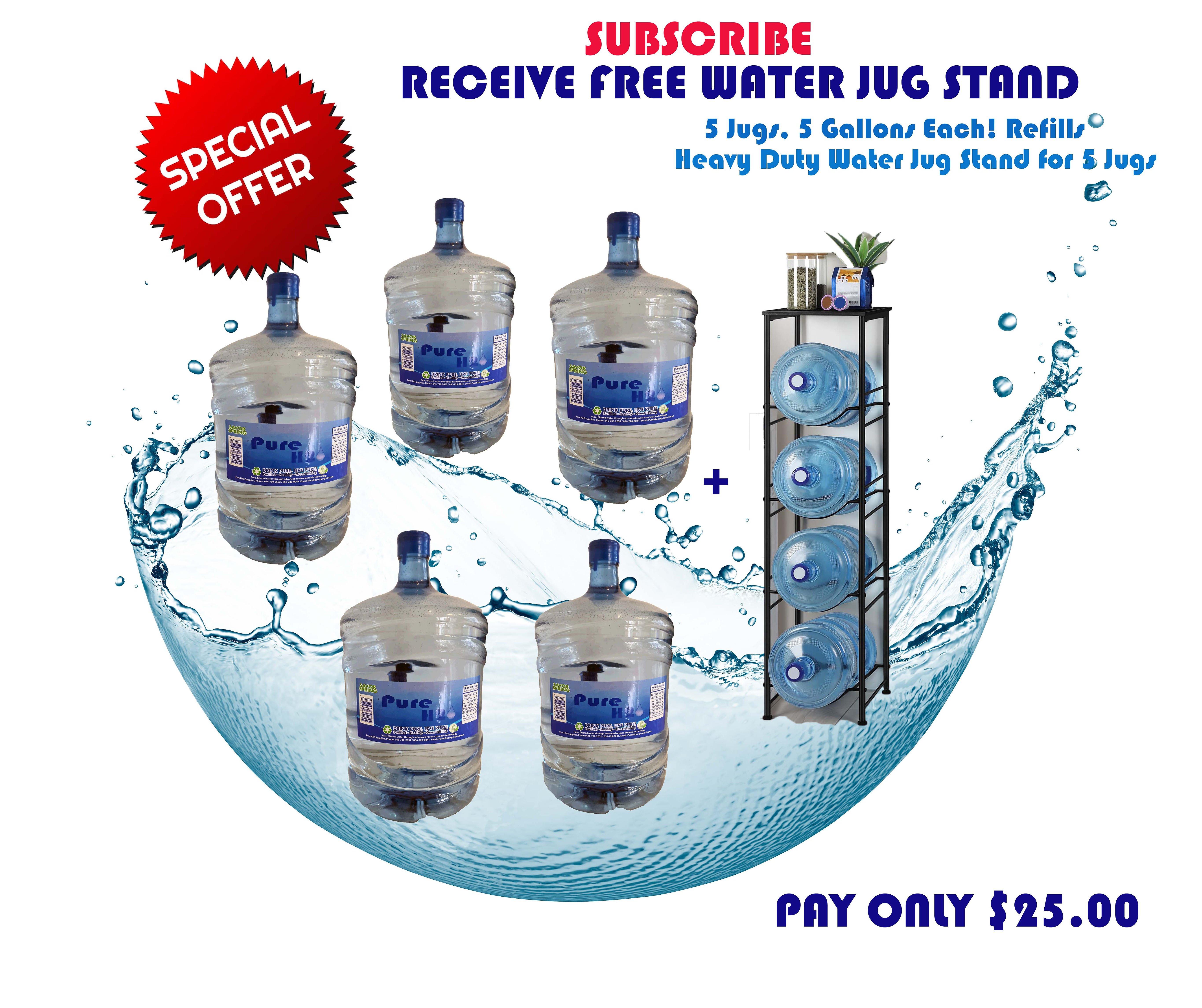 Subscribe 5 + Rack 5 Jugs - Pure H2o - Purified Water 5 Gls (Refill)