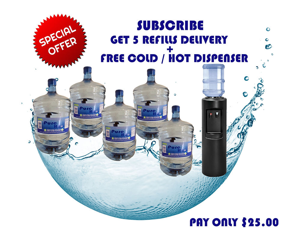 Subscribe 8 + Dispenser Pure H2o Purified Water 5 Gls (Refill) Pure H2o Supplies