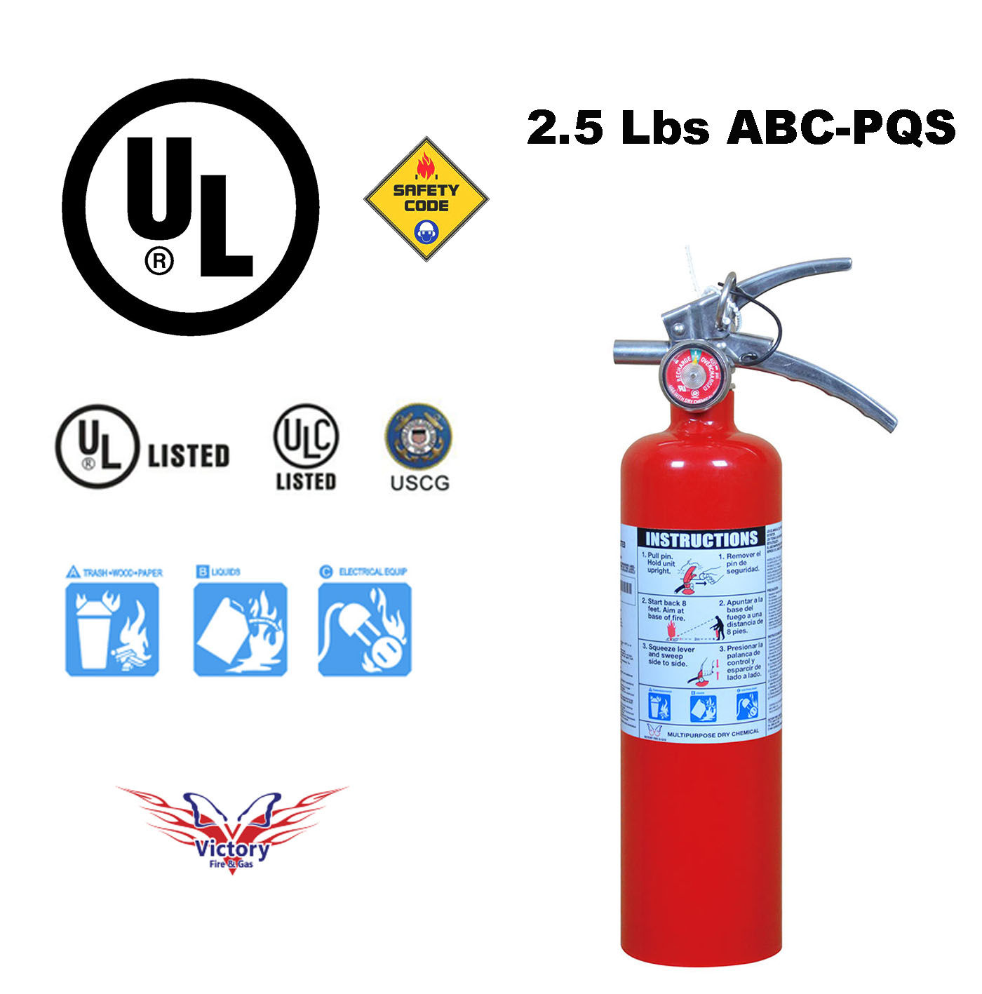 Extintor Certificado UL 2.5 Lbs PQS Victory