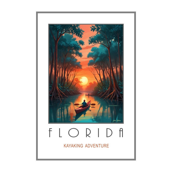 Florida Poster, Florida Kayaking, Jolaa Studio Art Creations