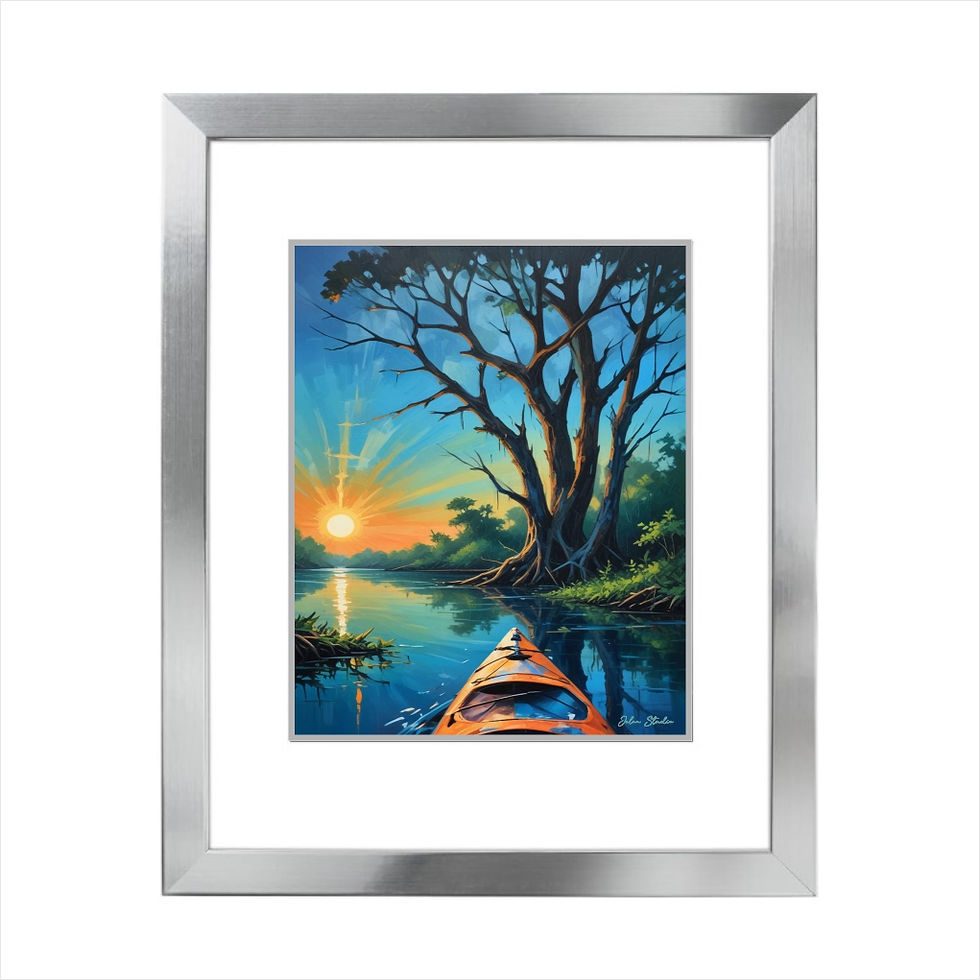Matted Tropical Art Print, Florida Kayaking, Jolaa Studio Art Creations