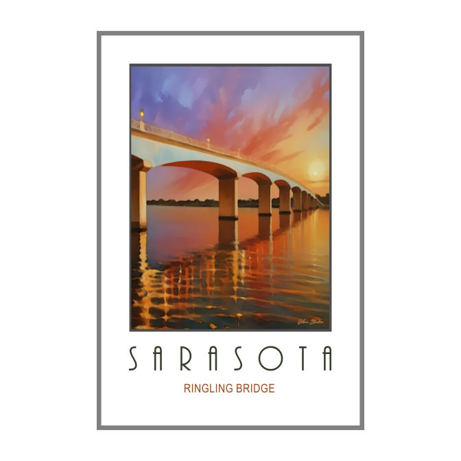 Florida Poster, Sarasota Florida, Ringling Bridge, Jolaa Studio Art Creations, Jolanta Andraka Milligan