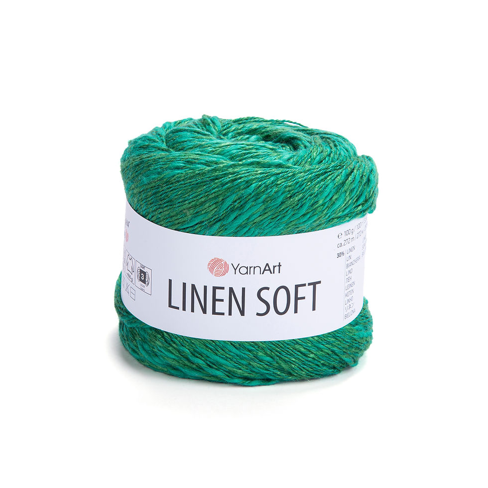 YarnArt Linen Soft 7315 Yeşil keten karışımlı el örgü ipi, şiş ve tığ ile örülebilir.
