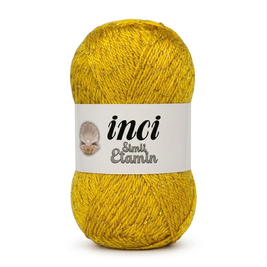 İnci Simli Etamin ipi sarı renk, altın simli nakış ipi 50g 300m
