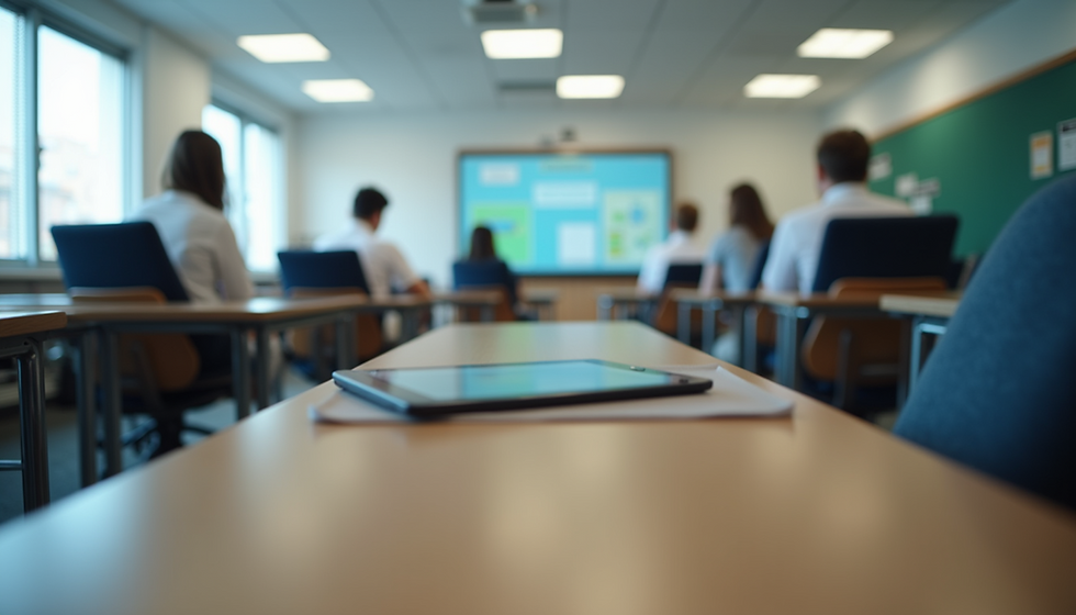 Eye-level view of a modern classroom with digital learning tools