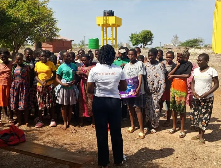 Sally educating the young ladies on menstrual hygiene.