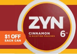 210030 - ZYN CINNAMON PCH 6MG 5 CT $1.00OFF