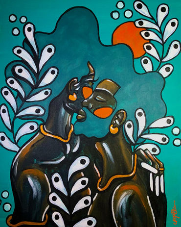painting, black love painting