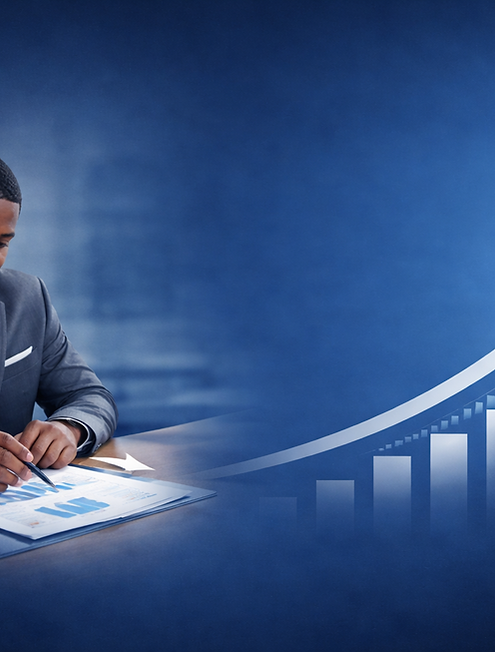 Businessman reviewing growth strategy report.png