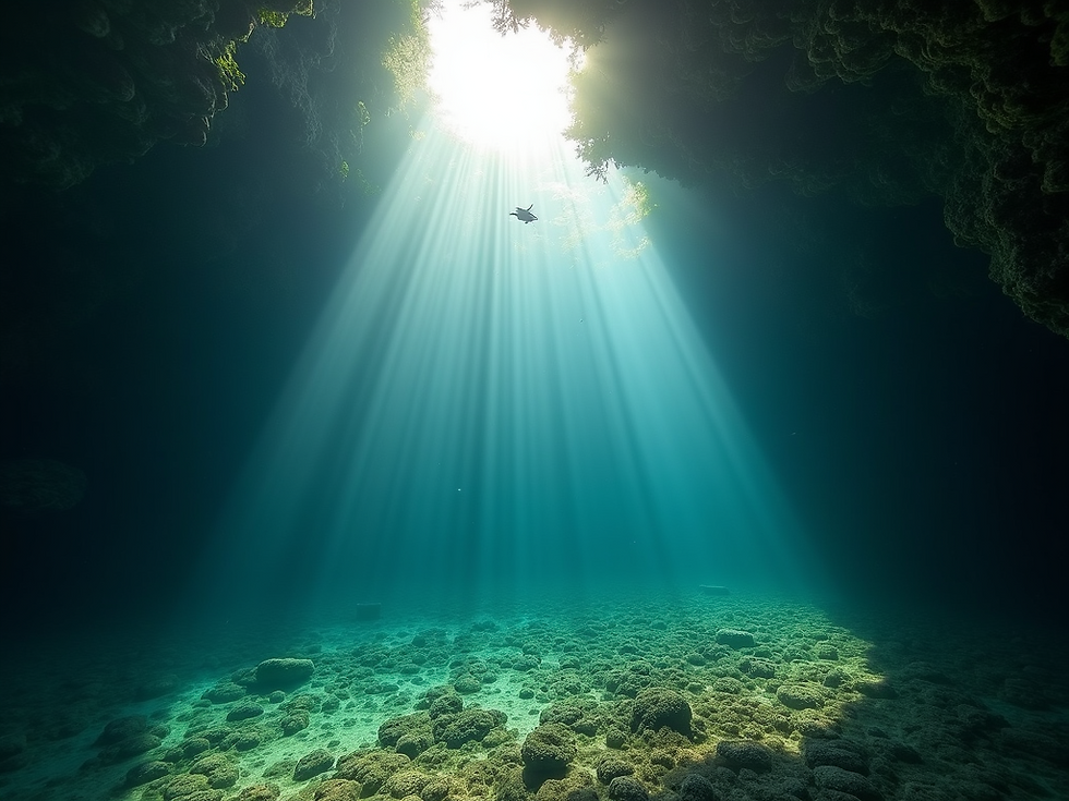 light beams casting into a cenotes Manta Divers
