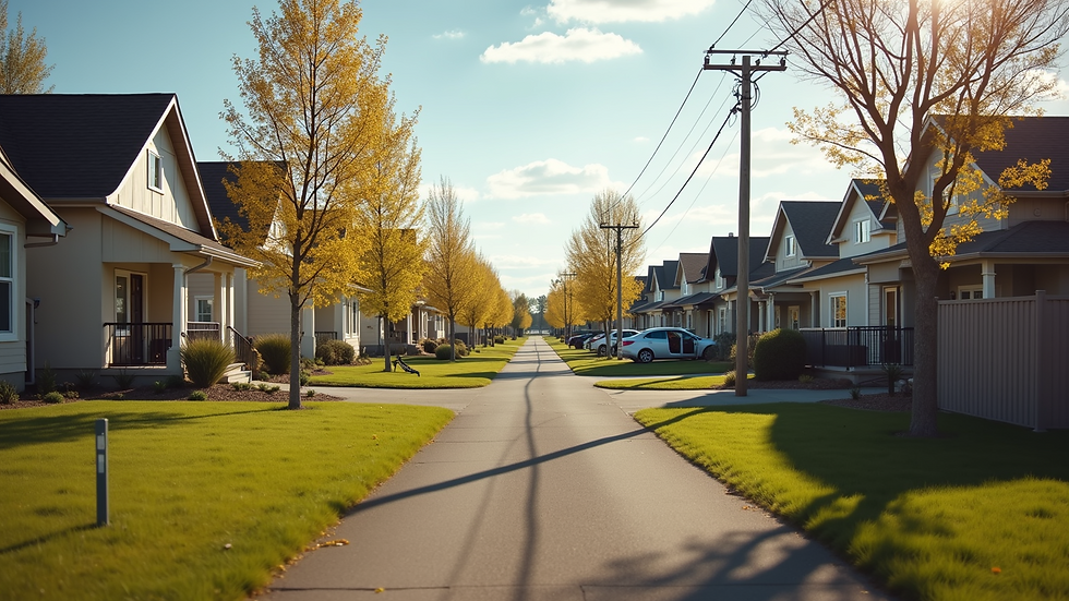 Wide angle view of a sustainable neighborhood in Alberta